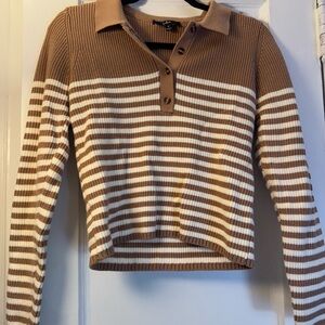 Lulu's Brown and White Striped Button Down Shirt